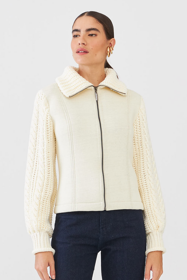Jaqueta Com Zíper Em Tricot Dublado