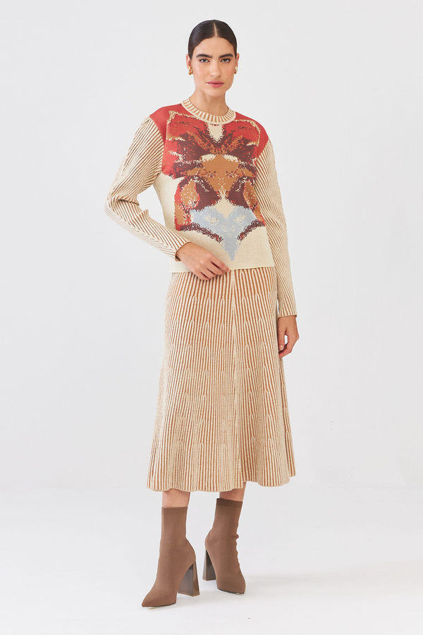 Saia Midi Em Tricot Canelado Amarelo