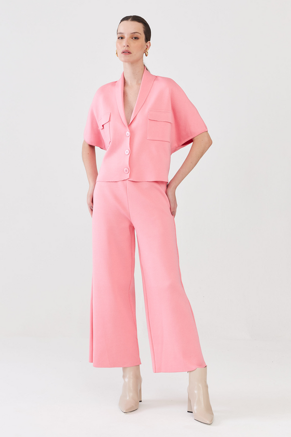 Calça Em Tricot Rayon Flex Rosa Retrô