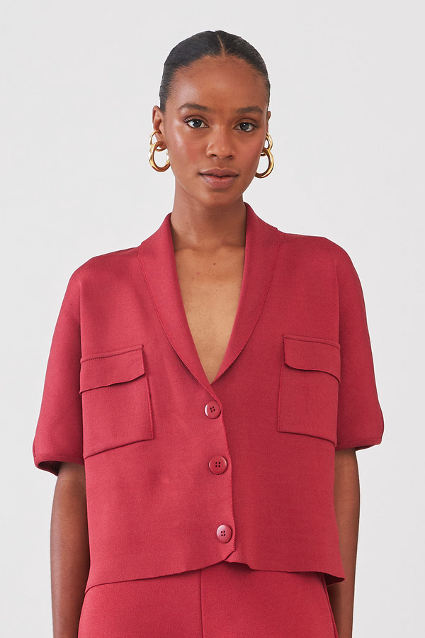 Casaco Com Bolsos Em Tricot Rayon Flex