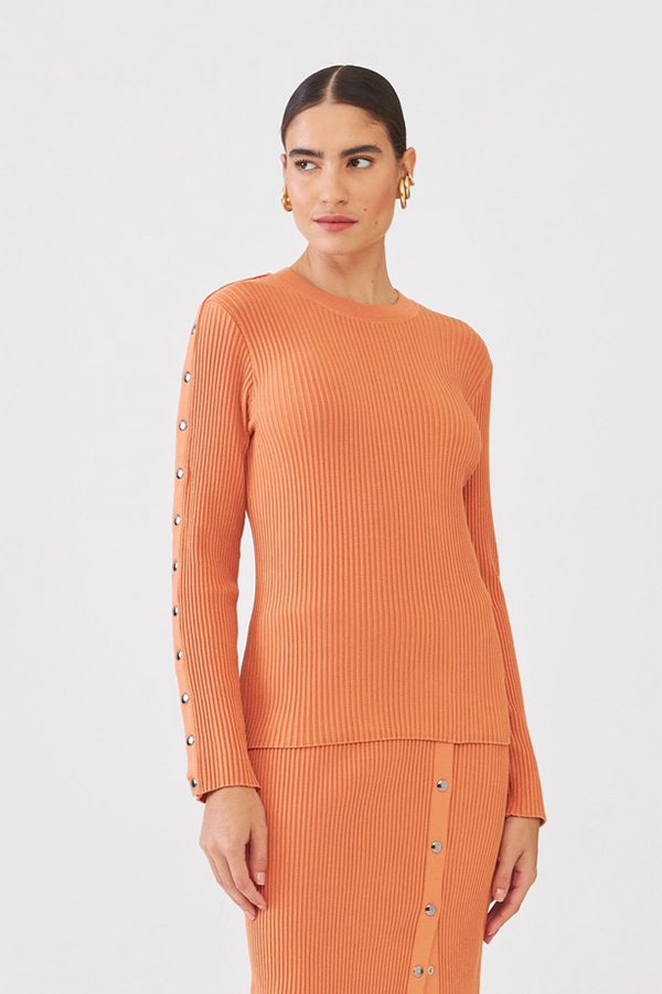Blusa Manga Longa Com Botões Em Tricot Canelado