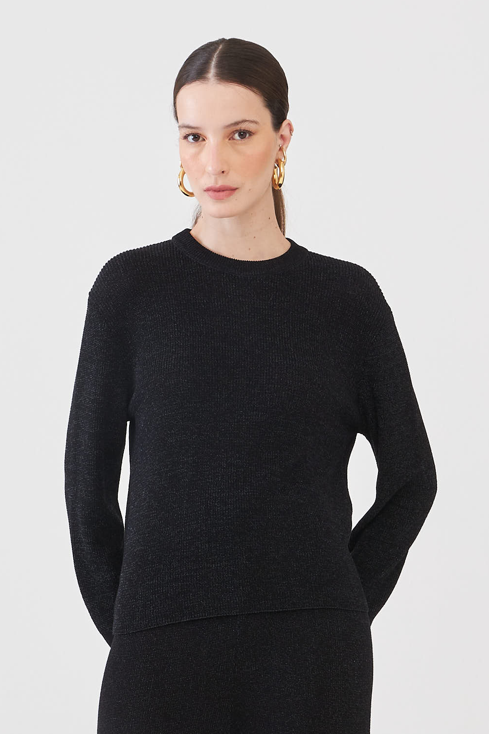 Blusa Em Tricot Canelado Preto