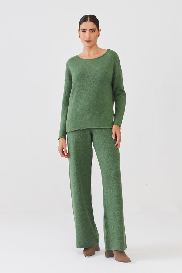 Calça Em Tricot Com Cós Canelado Alecrim