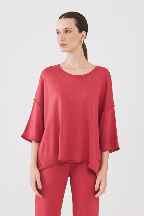 Blusa Em Tricot Ampla Com Manga Sino