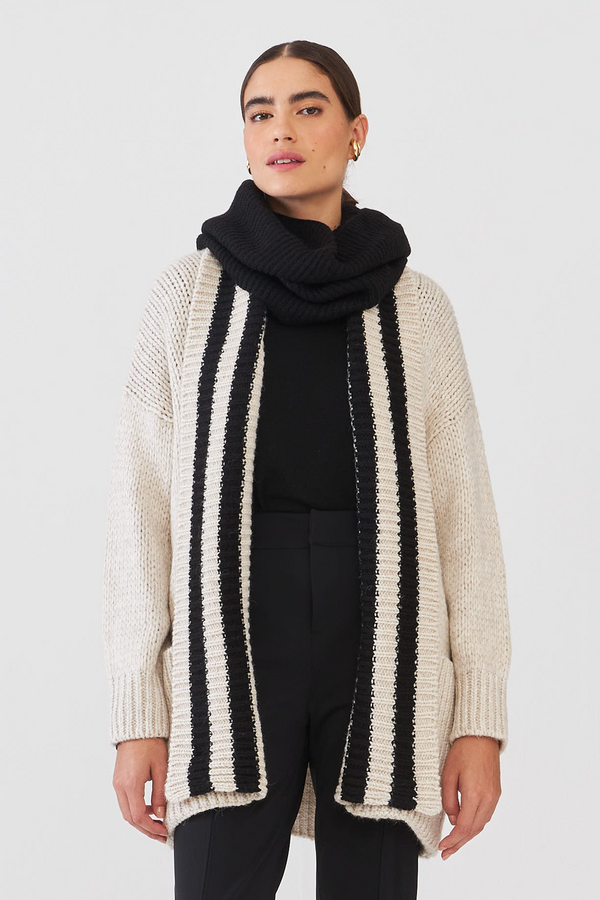 Cardigan Em Tricot Com Listras Papiro/ Preto