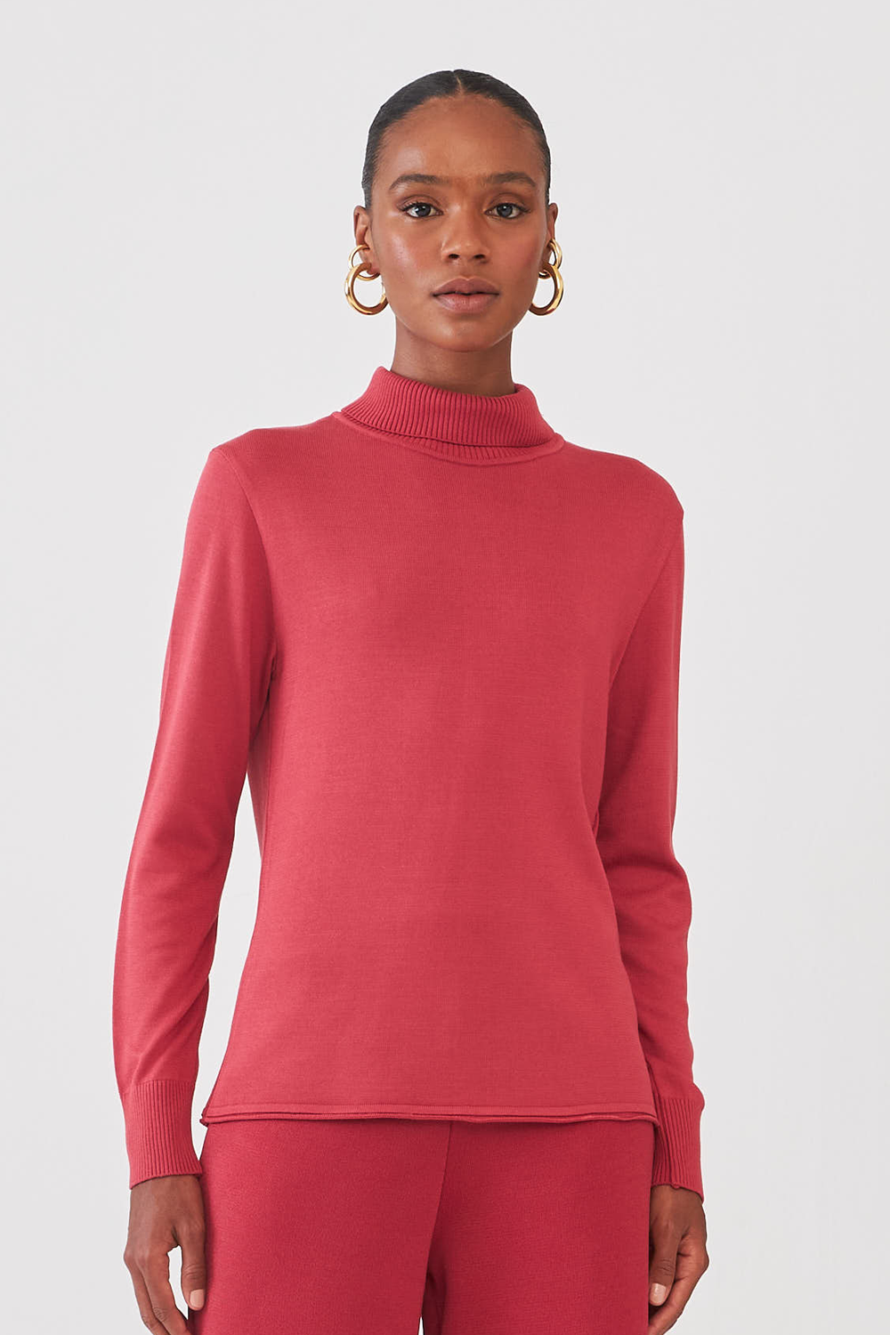 Blusa Gola Alta Manga Longa Em Tricot Mineral Red