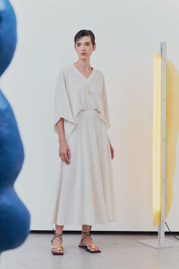 Saia Midi Godê Detalhe Tricot Em Malha