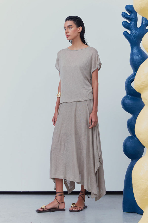 Saia Midi Assimétrica Detalhe Tricot Em Malha Fendi