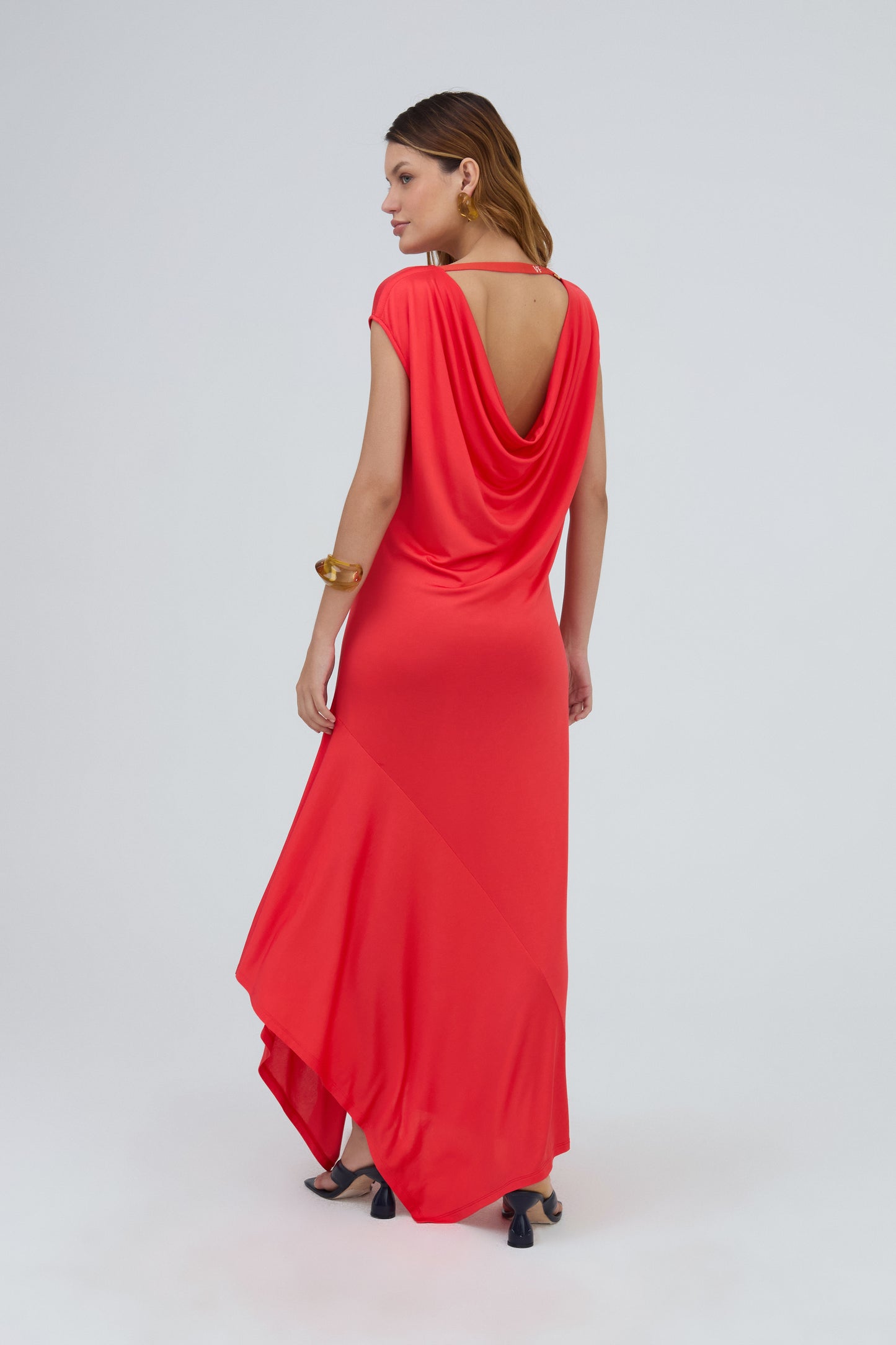 Vestido Midi Degagê Em Malha Vermelho Carmim