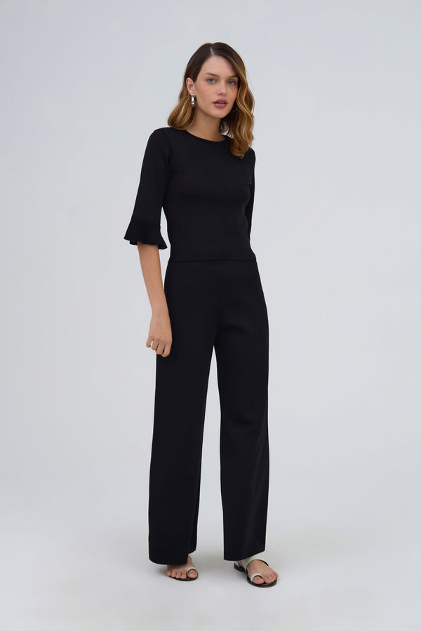 Calça Ampla Em Tricot Preto