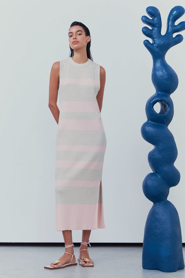 Vestido Maxi Midi Listrado Em Tricot