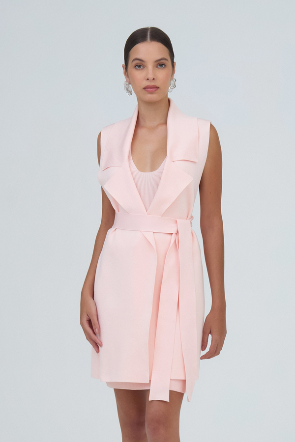 Colete Gola Alfaiataria Em Tricot Rosa Nude