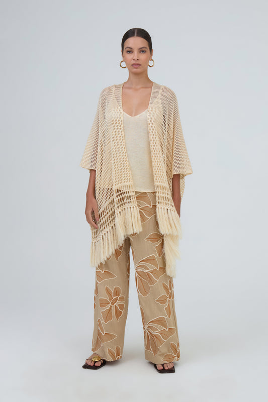 Kimono Com Lurex Detalhe  Franjas  Em Tricot Ninive