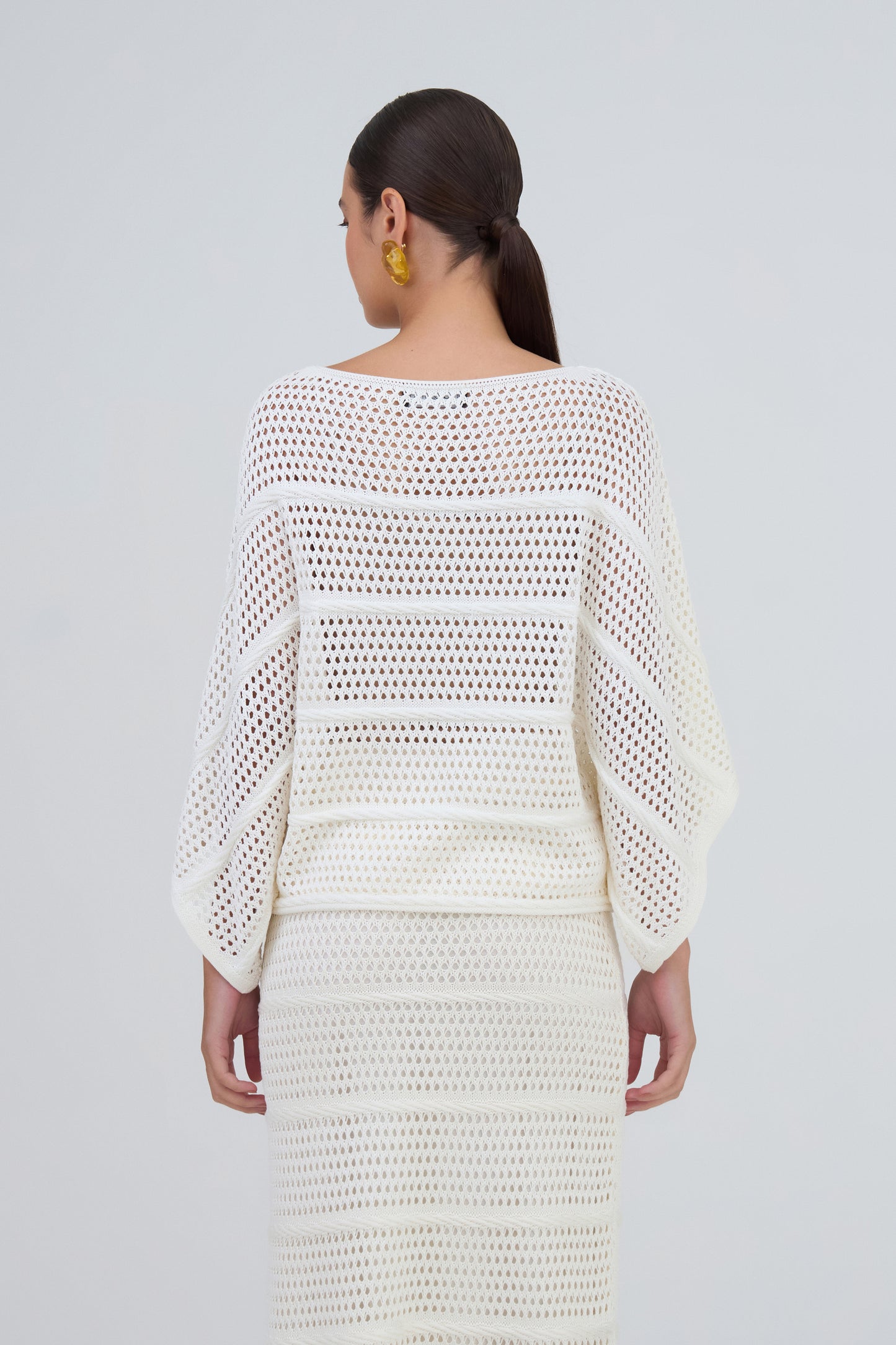 Blusa Manga Ampla Detalhe Ponto Corda Em Tricot Off White