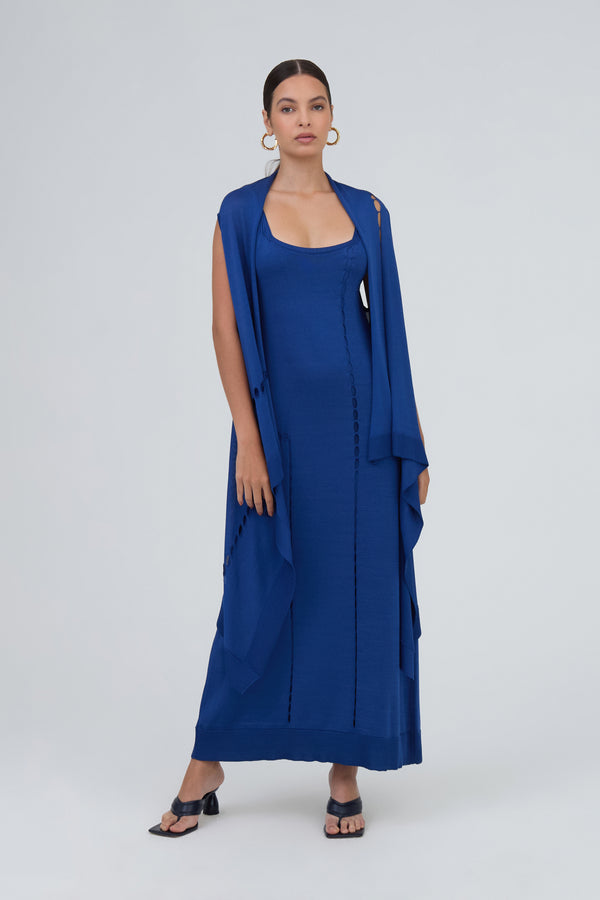 Colete Detalhe Furos Em Tricot Azul Indigo