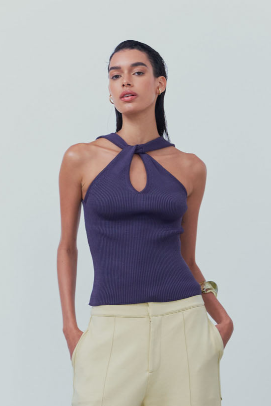 Blusa Sem Mangas Detalha Torção Em Tricot Beringela