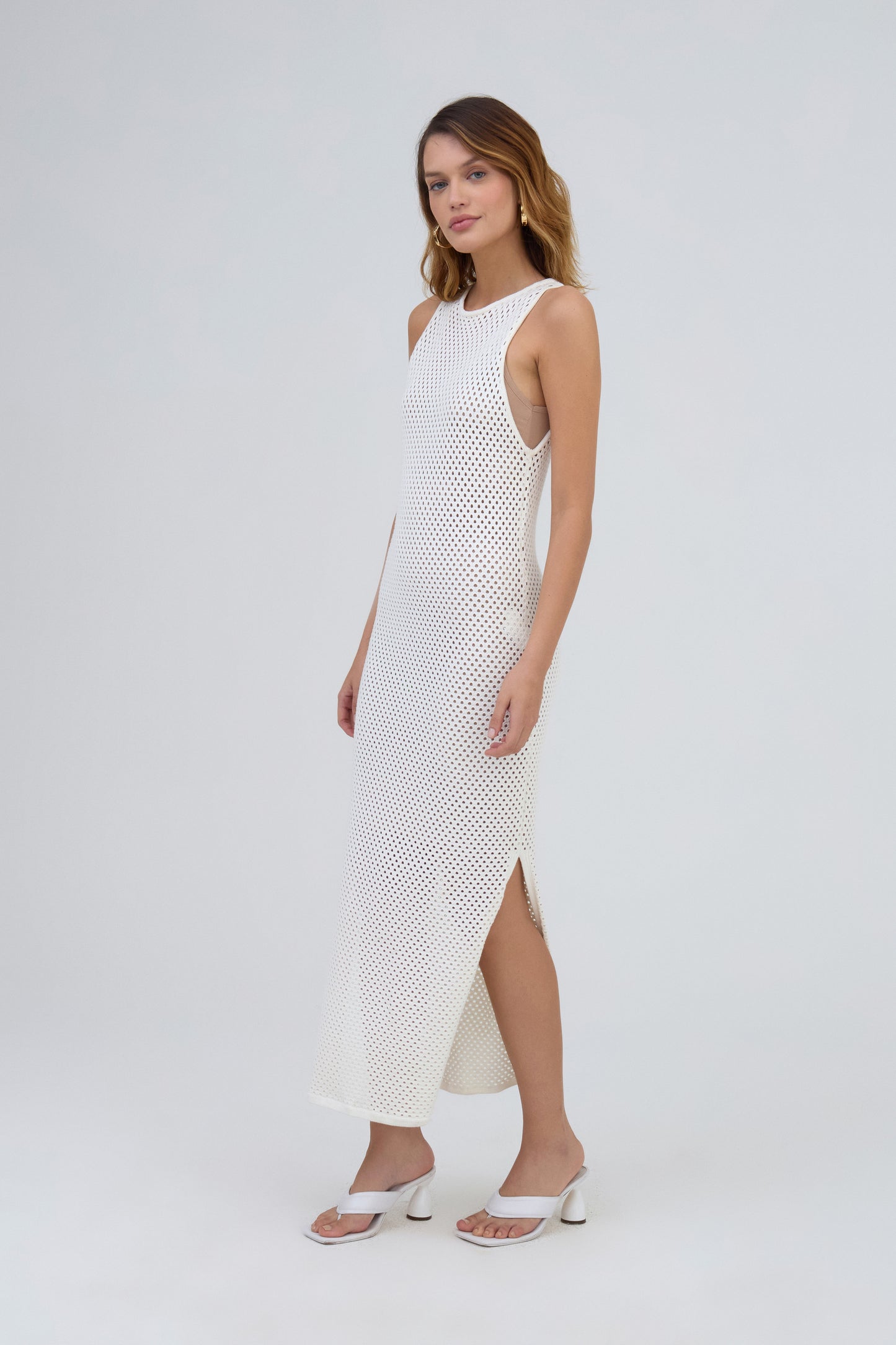 Vestido Midi Tela Fenda Lateral Em Tricot