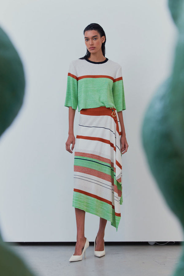 Saia Midi Pareô Em Tricot Verde