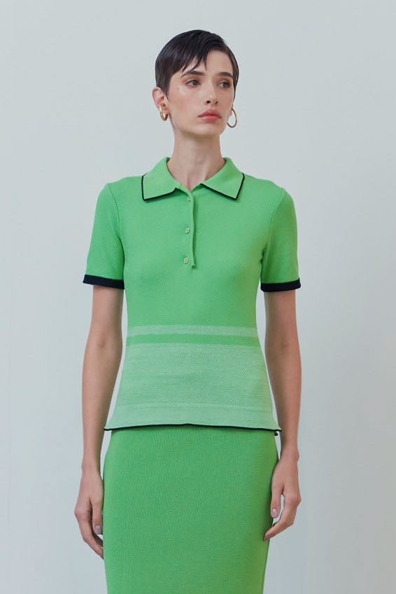 Blusa Polo Com  Manga Em Tricot Verde