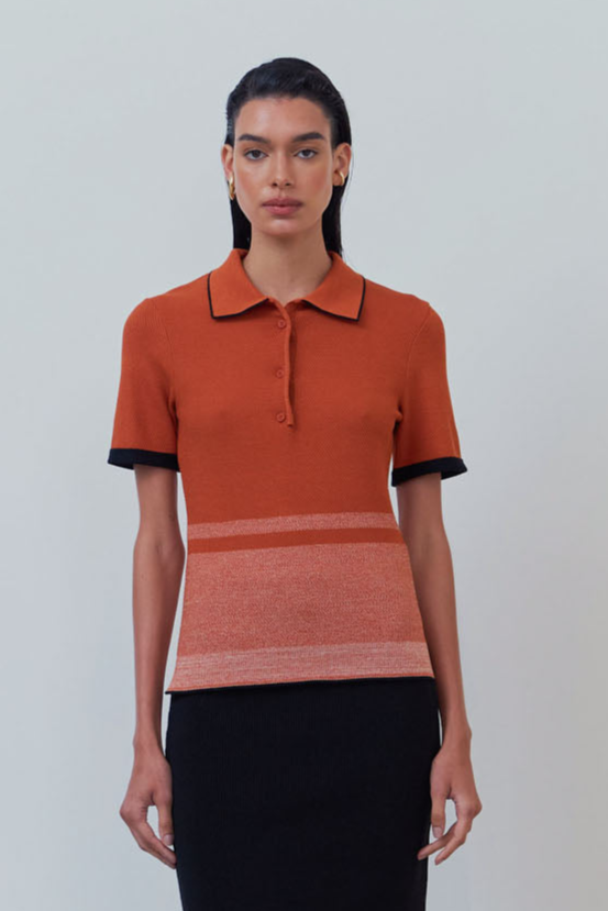 Blusa Polo Com  Manga Em Tricot Abobora