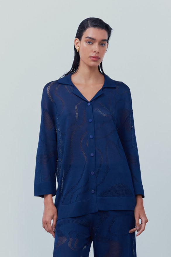 Camisa Manga Com Tela Ondulada Em Tricot