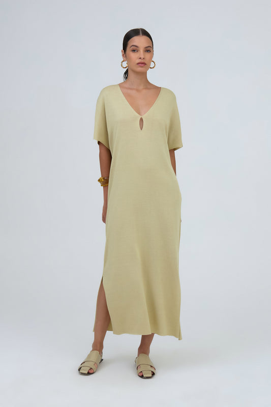 Vestido Midi Amplo Com Gota No Decote Em Tricot Avocado