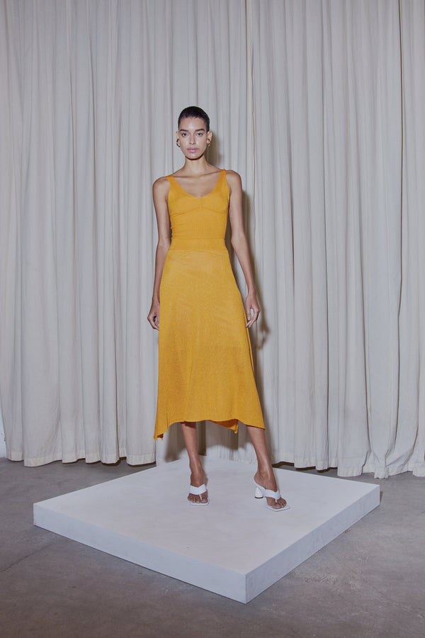 Saia Midi Com Fendas Laterais Em Tricot Tangerina