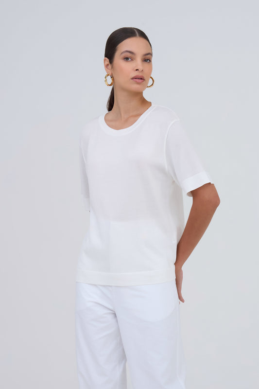 T shirt Básica Em Tricot Off White