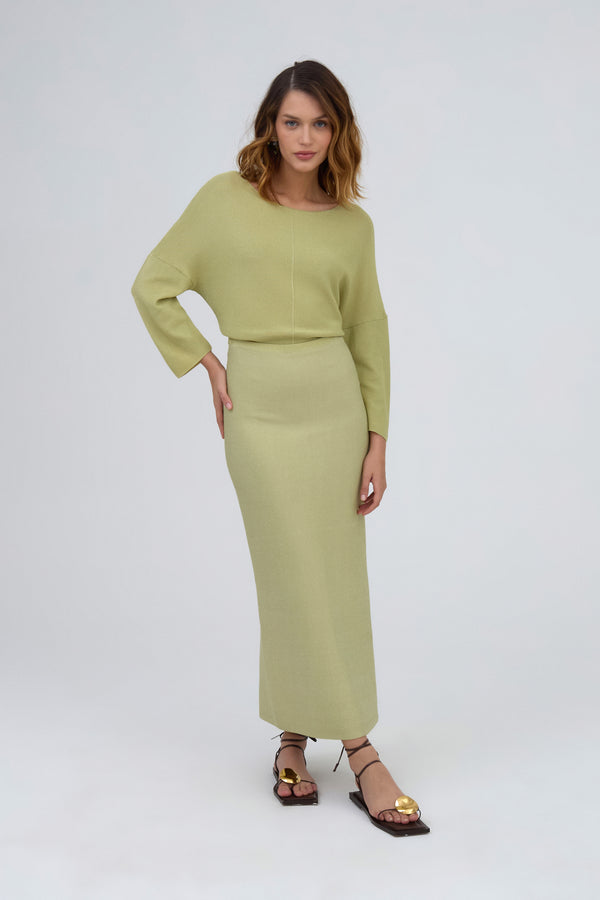 Saia Midi Reta Estruturada Em Tricot