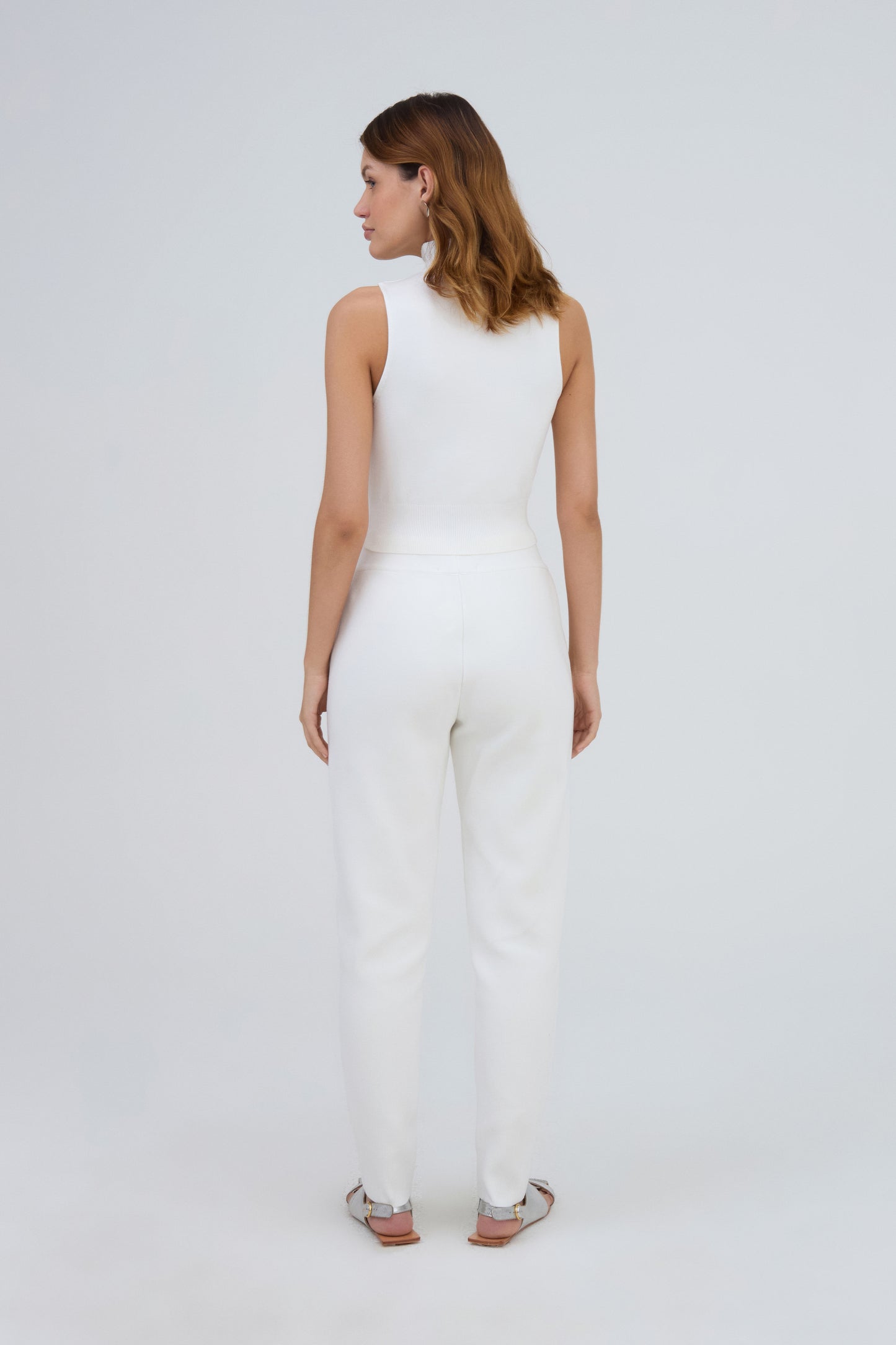 Calça Ampla Pantalona Em Tricot Off White