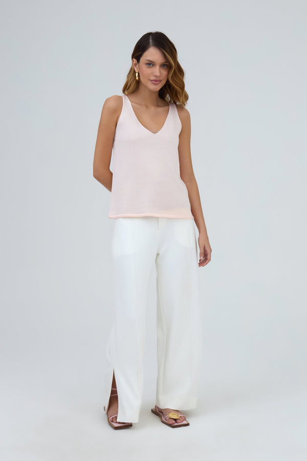 Calça Wide Detalhe Recortes Em Malha Off White