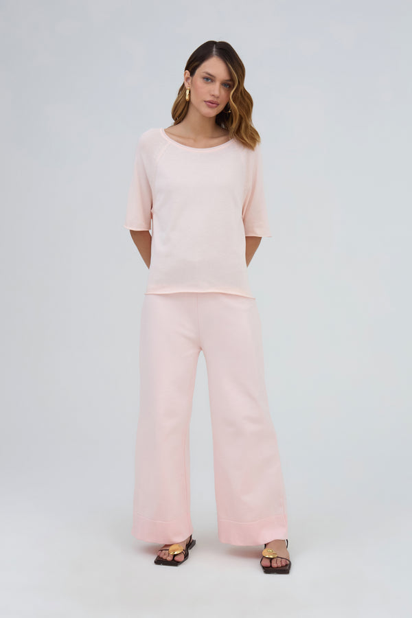 Calça Reta Com Cordão Em Tricot