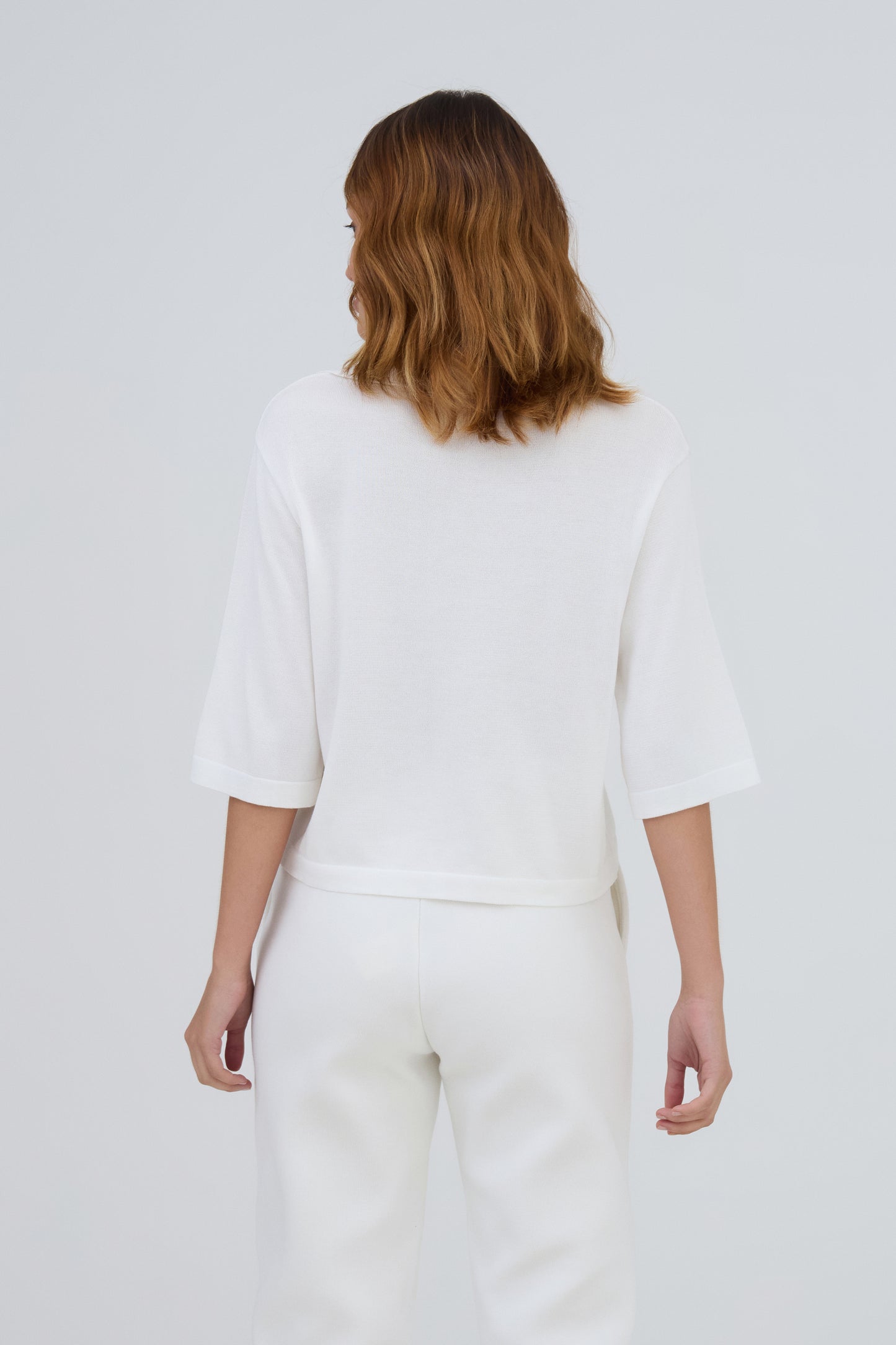 Blusa Decote V Polo Em Tricot Off White