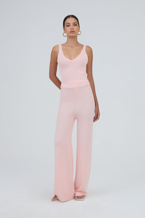 Calça Ampla Em Tricot Rosa