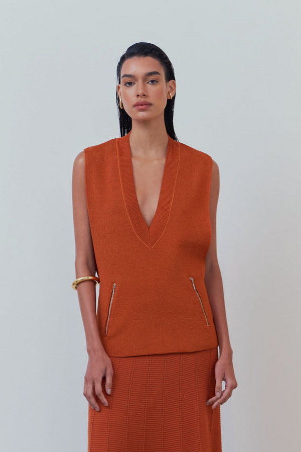 Colete Cava Detalhe Ziper Em Tricot