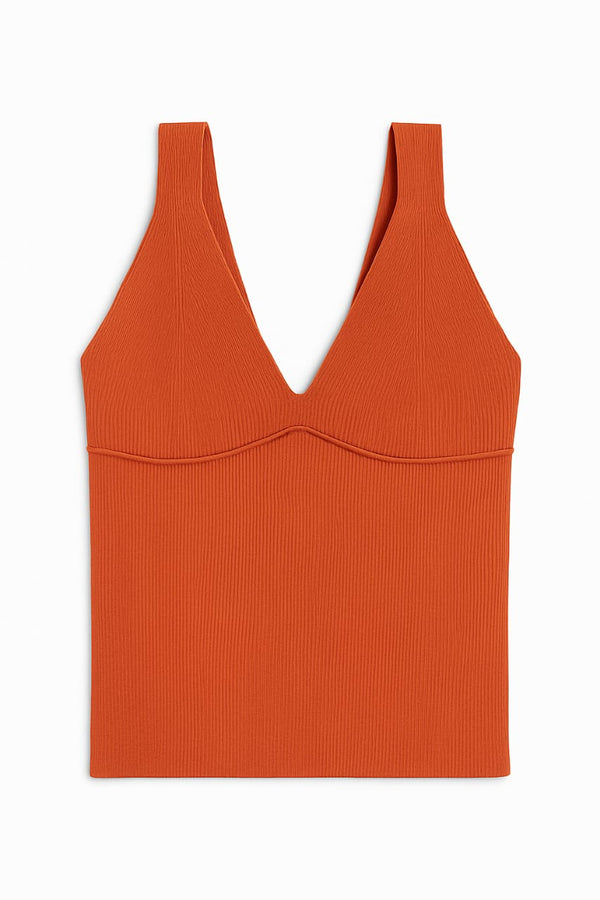 Top Em Tricot Decote V Tangerina