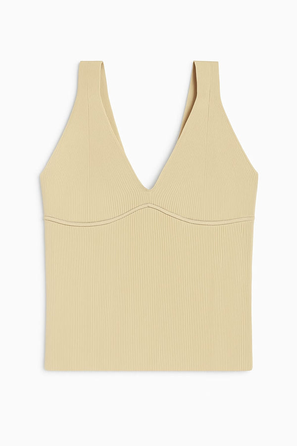 Top Decote V Em Tricot Camel