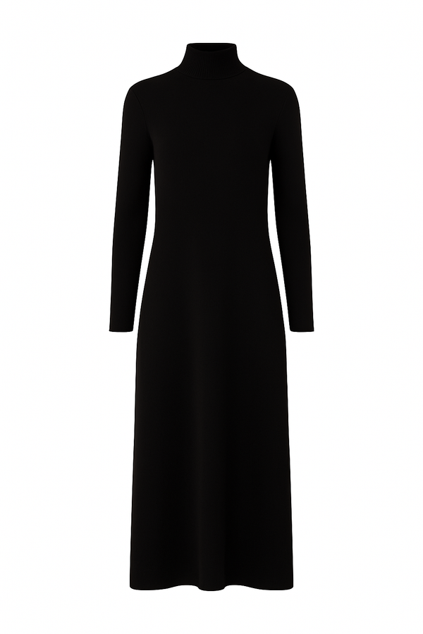Vestido Longo Manga Longa Gola Alta Em Tricot Preto