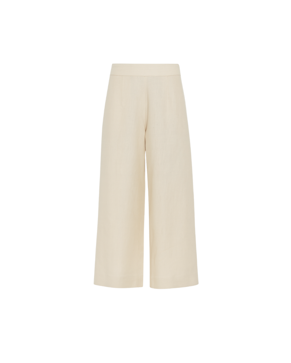 Calça Em Linho 100% Wide Leg Linho Natural