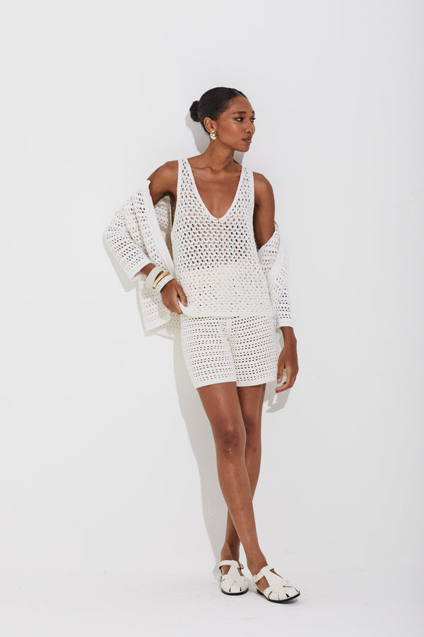 Regata Tricot Com Gola Referência Handmade Cru