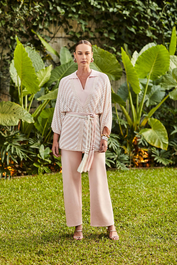 Casulo Tricot Links Franjas Rosa Champagne/off White