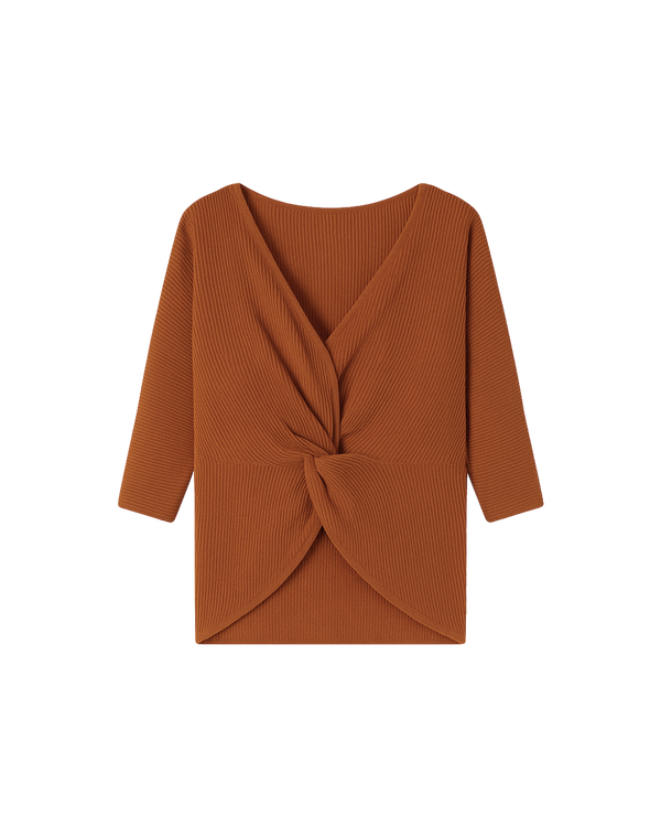 Blusa Ampla Decote Torcido Em Tricot Ambar Terroso