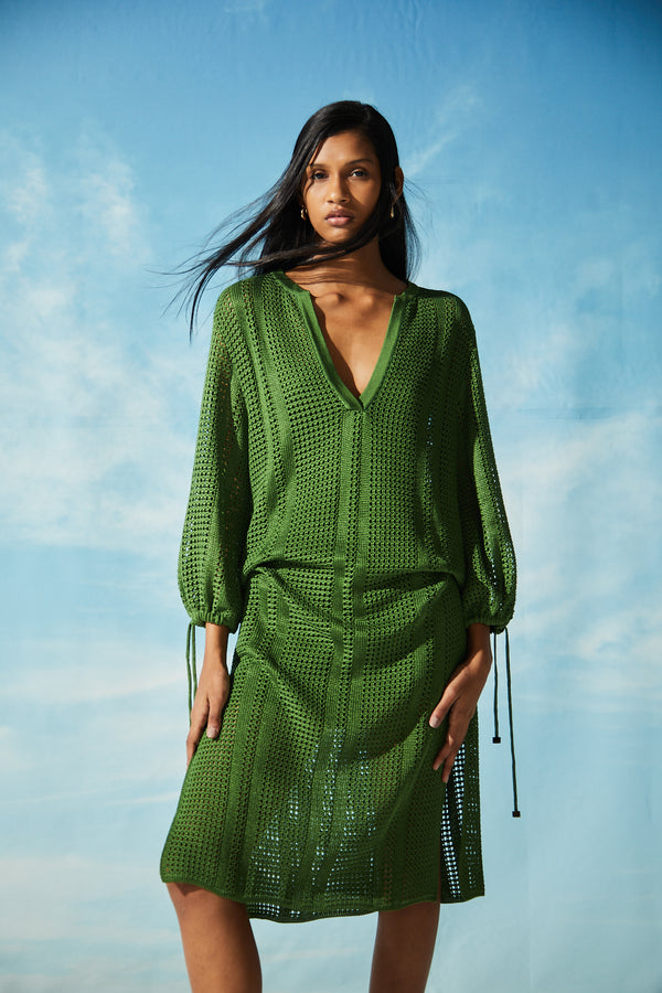 Vestido Manga Longa em Tricot Verde Botânico