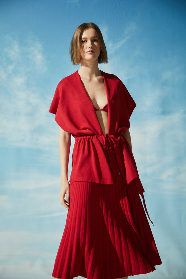 Colete Em Tricot Com Amarração Vermelho