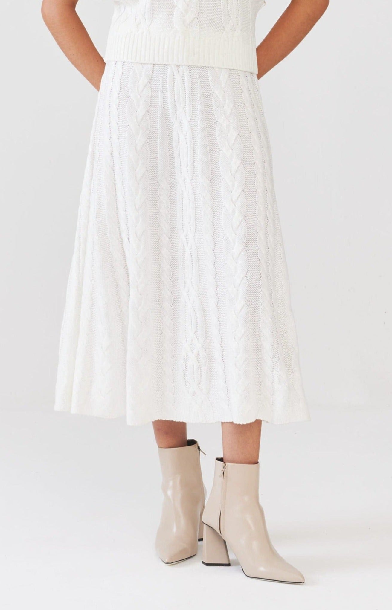 Saia Midi Em Tricot Tranças Com Foil Off White