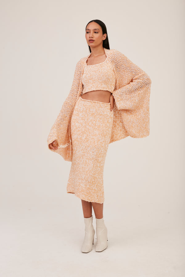 Over em Tricot Manual Mesclado Sand/Off