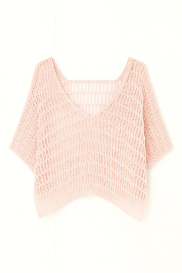 Blusa Tricot Geométrico Mescla Com Transparência Quartzo Rosa