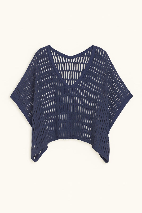 Blusa Tricot Geométrico Mescla Com Transparência Mistic Blue Mescla