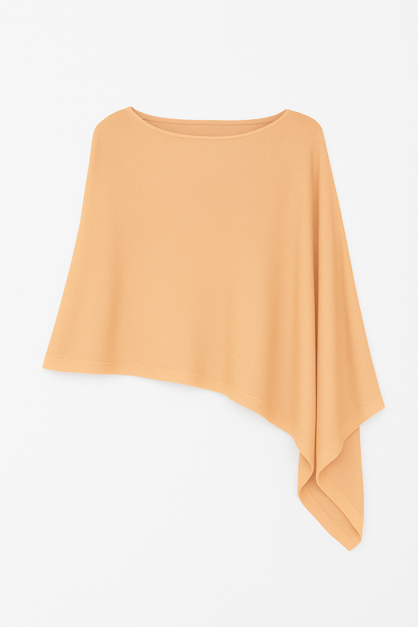 Blusa Poncho Detalhe Assimetria Em Tricot Bege Champagne