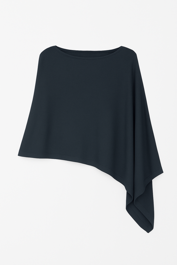 Blusa Poncho Detalhe Assimetria Em Tricot Verde Escuro